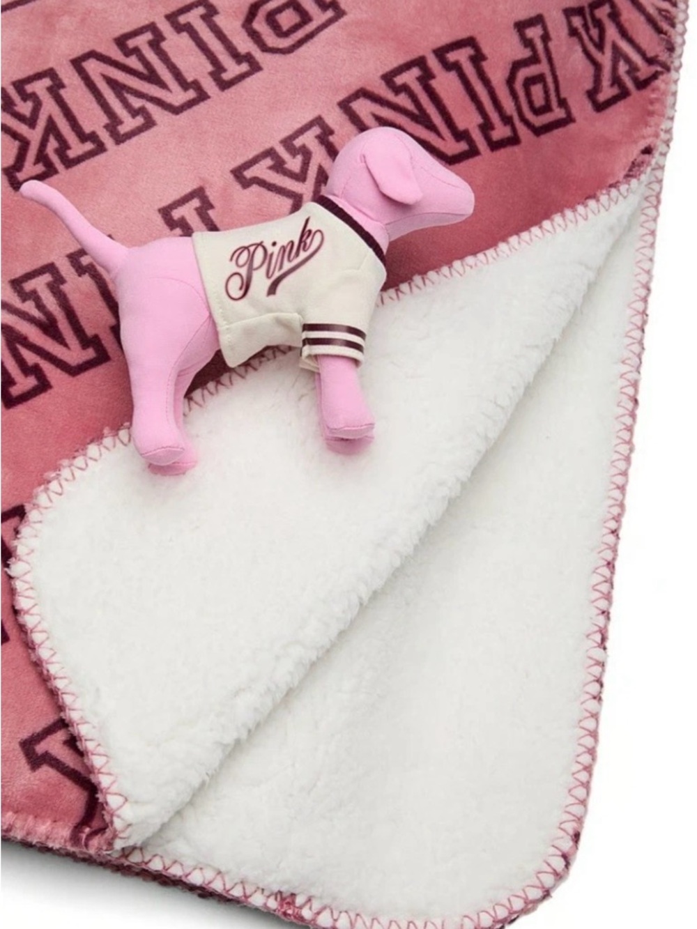 Victoria's Secret PINK NEW Mini Dog In Sweater And Logo Fleece Blanket Pink